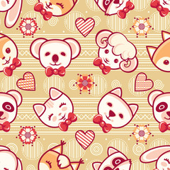 Cute pets. Seamless pattern. Colorful background with characters.