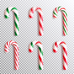 Set of realistic christmas candy cane. Vector illustration icon isolated.