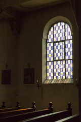 german catholic church with religious details around altar and architecture