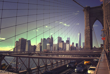 New York City - a panoramic view of Manhattan as seen from Brooklyn Bridge