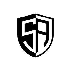 Initial two letter logo shield vector black - obrazy, fototapety, plakaty