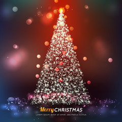 Christmas tree made of network structures on bokeh background