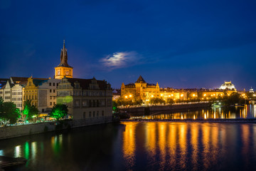 Fototapeta na wymiar Night view at old town, Vltava river in Prague, Czech Republic