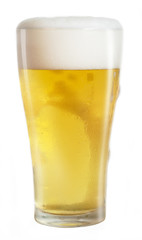 Glass of beer on white background