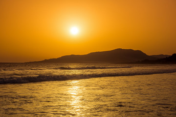 Fototapeta na wymiar Incredibly beautiful sunset on the beach in Spain