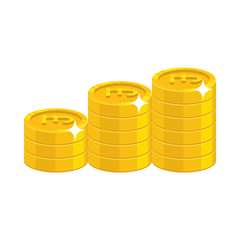 Gold pound coins. Having a lot of money and possessions symbol. Business finance and economy concept. Cartoon vector illustration isolated on white background