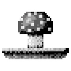 monochrome pixelated mushroom in meadow