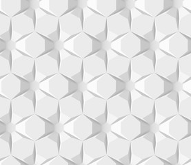 White abstract hexagonal geometric pattern. Origami paper style. 3D rendering background.