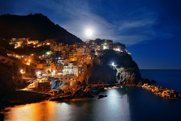 Manarola in Cinque Terre night moonrise