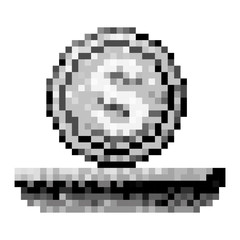 Fototapeta na wymiar monochrome pixelated coin with money symbol over grass