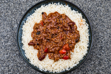 Mexican Style Chilli Con Carne With White Boiled Rice