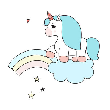 Unicorn on the cloud goes to the rainbow