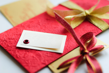 Beautiful gift with free space in red and gold color