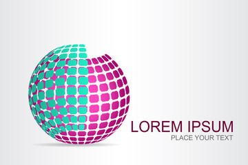 Logo stylized spherical surface with abstract shapes