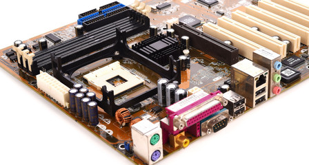 Electronic circuit board close up.