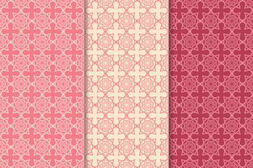 Geometric backgrounds. Set of cherry red seamless patterns