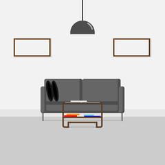 Home interior of a living room with furniture, Flat Scene Design Interior,Flat design illustration.