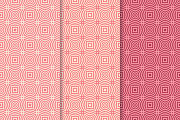 Geometric cherry pink set of seamless patterns