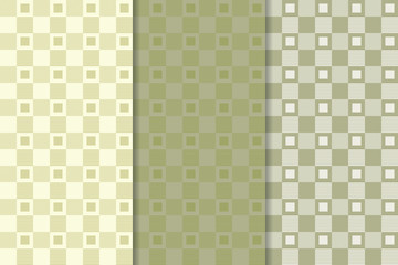 Green olive geometric set of seamless patterns
