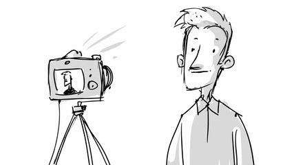 Man in front of a camera. Vector sketch for storyboard, projects, cartoon - 168748067
