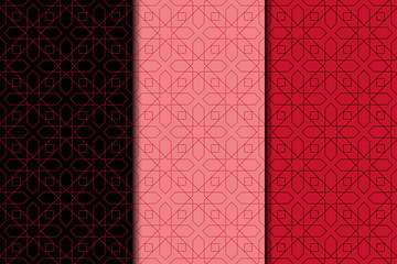 Dark red geometric backgrounds. Seamless patterns