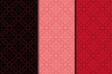 Dark red geometric backgrounds. Seamless patterns