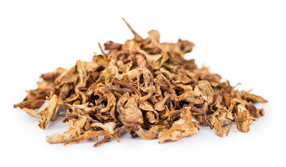 Fresh made Dried Chanterelles over white