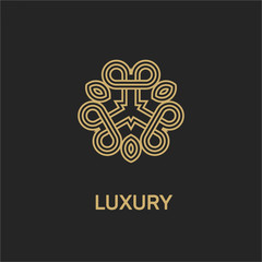 Vintage luxury emblem and logo. Abstract fashion ethnic print. Calligraphic flourishes. Black and gold vector ornament. Business sign