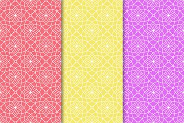Colored geometric backgrounds. Seamless patterns