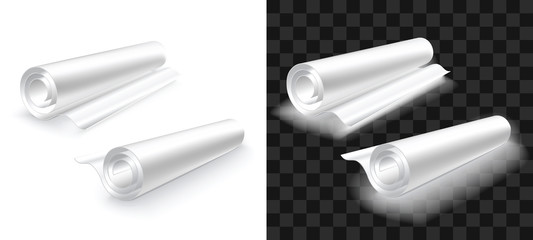 Horizontal sheet rolls set on transparent background. Vector isolated illustration