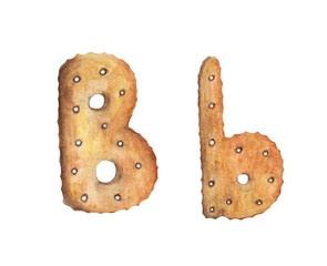 Cookie letter B on white background. Cookie font. Food sign ABC