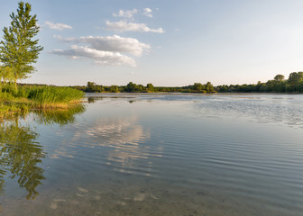 Ballast lake sunset landscape in Voznesensk, Ukraine.