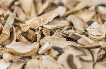 Dried white Mushrooms selective focus