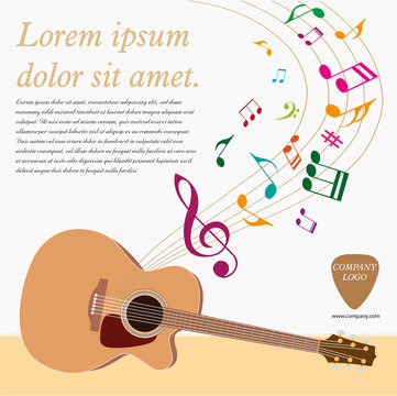 Classical acoustic guitar. Musical string instrument collection. Vector illustration eps 8 in flat style. For your design and business.