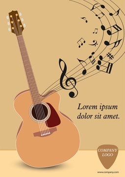 Classical acoustic guitar. Musical string instrument collection. Vector illustration eps 8 in flat style. For your design and business.