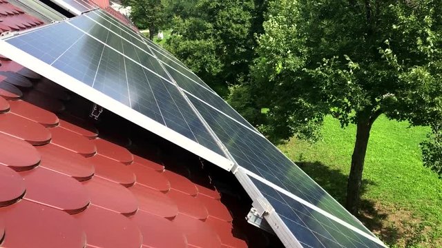 House roof with solar panels on top