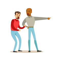 Two annoyed men characters arguing and yelling on each other, negative emotions concept vector Illustration