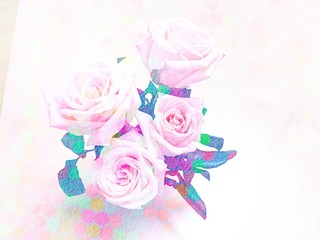 Rose bouquet on pink pastel background