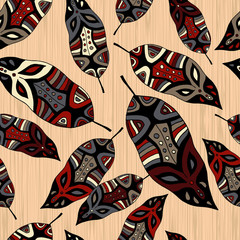 Seamless vector background with decorative feathers. Cloth design, wallpaper. Textile rapport.
