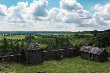 Old fortified settlement at the birów limestone mountain in Poland.