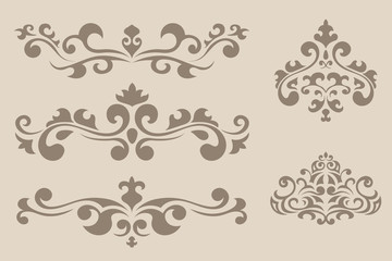 Ornamental classic dividers. Decorative elements for invitations and cards on beige background