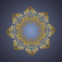Vector vintage oriental Mandala sign gold frame