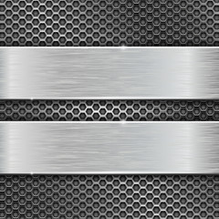 Two long brushed metal stripes on perforated background