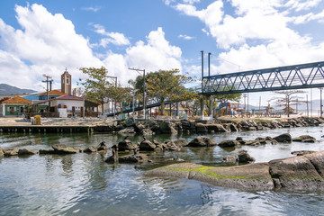 Naklejka premium Bridge over Canal at Barra da Lagoa area of Lagoa da Conceicao - Florianopolis, Santa Catarina, Brazil