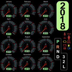 Year 2018 calendar speedometer car in concept