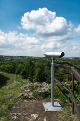 Telescope in old fortified settlement at the birów limestone mountain, Poland