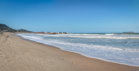Panoramic view of Praia Mole (Mole Beach) and Ilha do Xavier (Xavier Island) - Florianopolis, Santa Catarina, Brazil