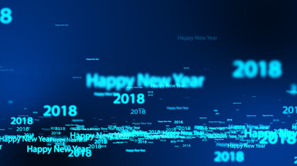 Fototapeta na wymiar 2018 Happy New Year text word fly in light blue background.
