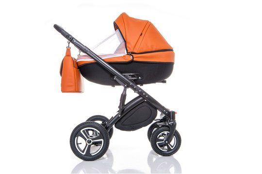 A modern pram isolated a white background