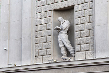 Sculptures of Samara Academic Opera and Ballet Theater. Russia. The building was built in 1931-1932 by N. Katsenelenbogen, according to the project of architect Noah Trotsky
